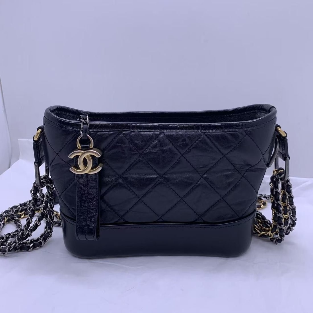 chanel gabrielle hobo small black chain bag shoulder bag (1 of 10)