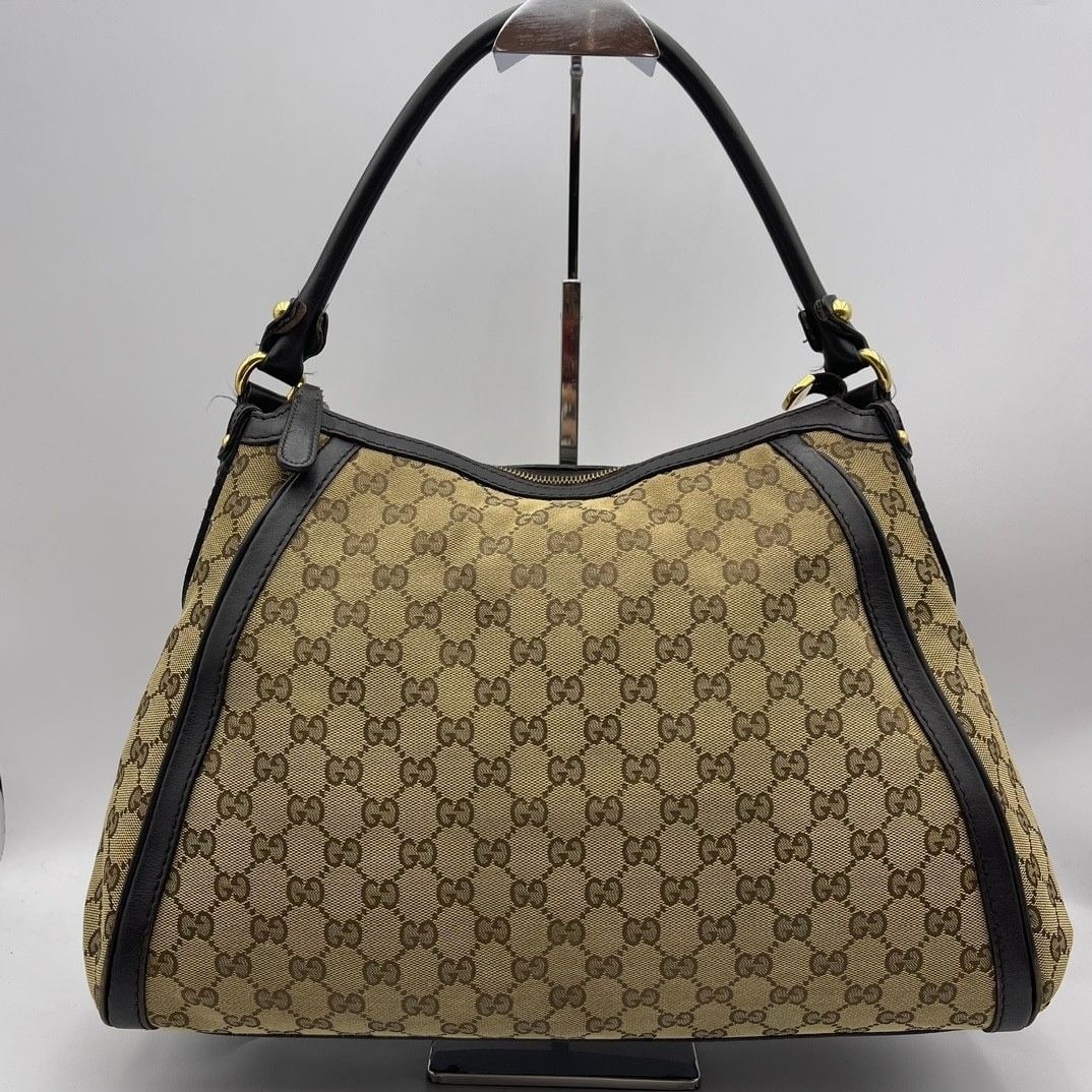 Gucci GG Canvas Scarlett Hobo Bag Beige Canvas Brown Leather Shoulder Bag GHW (1 of 20)