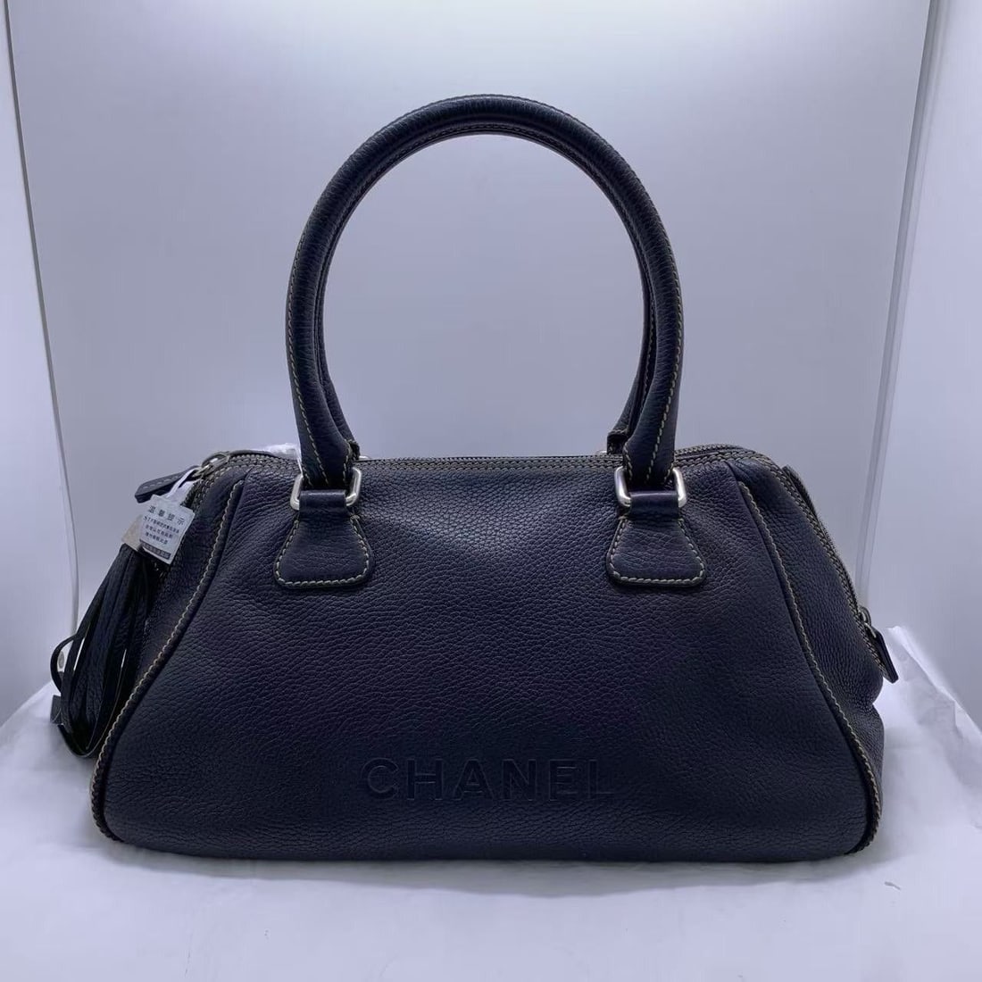 CHANEL Fringe Tote Shoulder Bag Calfskin Black 8 Series handbag Italy: Normal signs of daily use