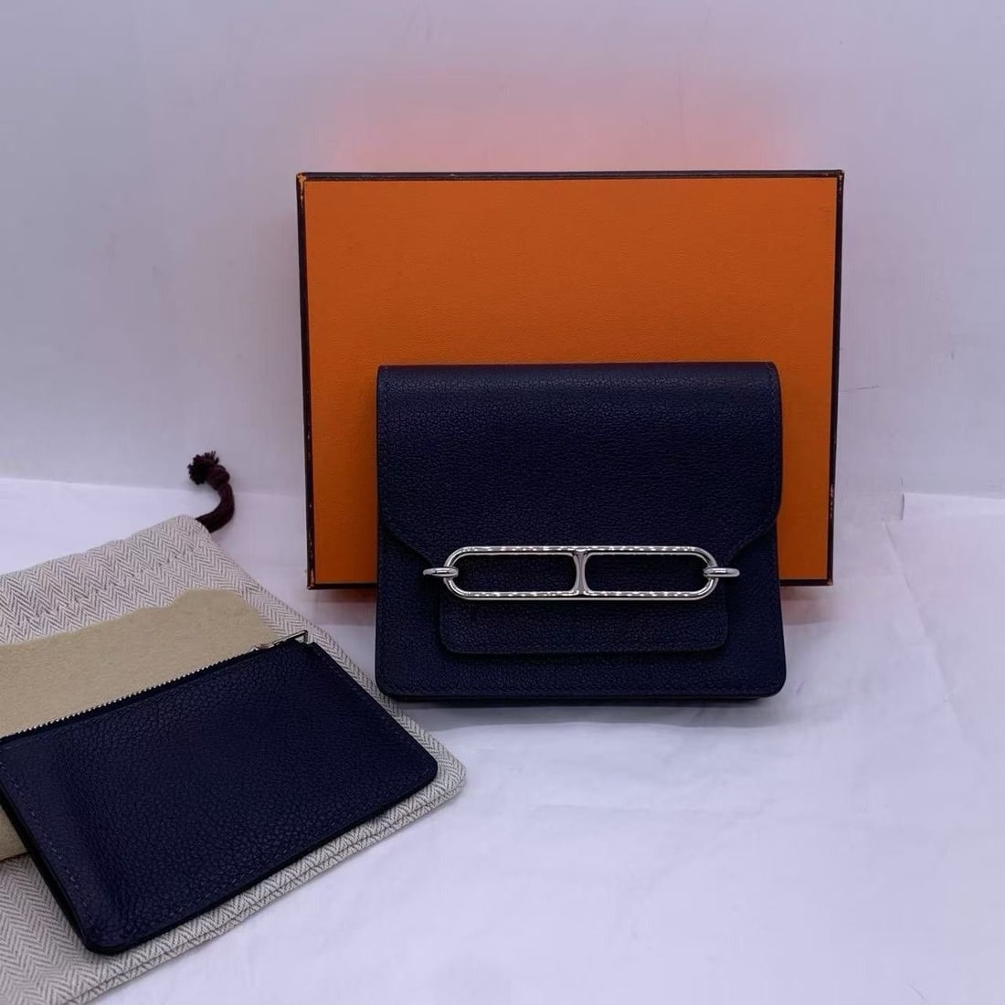 HERMES roulis Slim Wallet Wallet Evercolor Calfskin blue France (1 of 10)