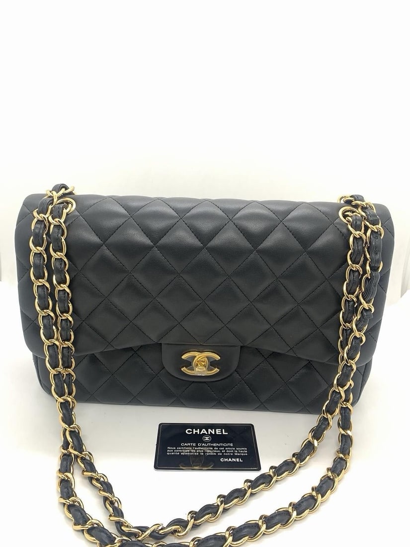 CHANEL Classic Jumbo Double Flap Bag chain bag Black Lambskin with Gold Italy (1 of 20)