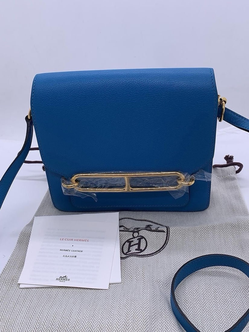 HERMES Mini Roulis Shoulder Crossbody Bag Evercolor Blue A Stamp France (1 of 12)