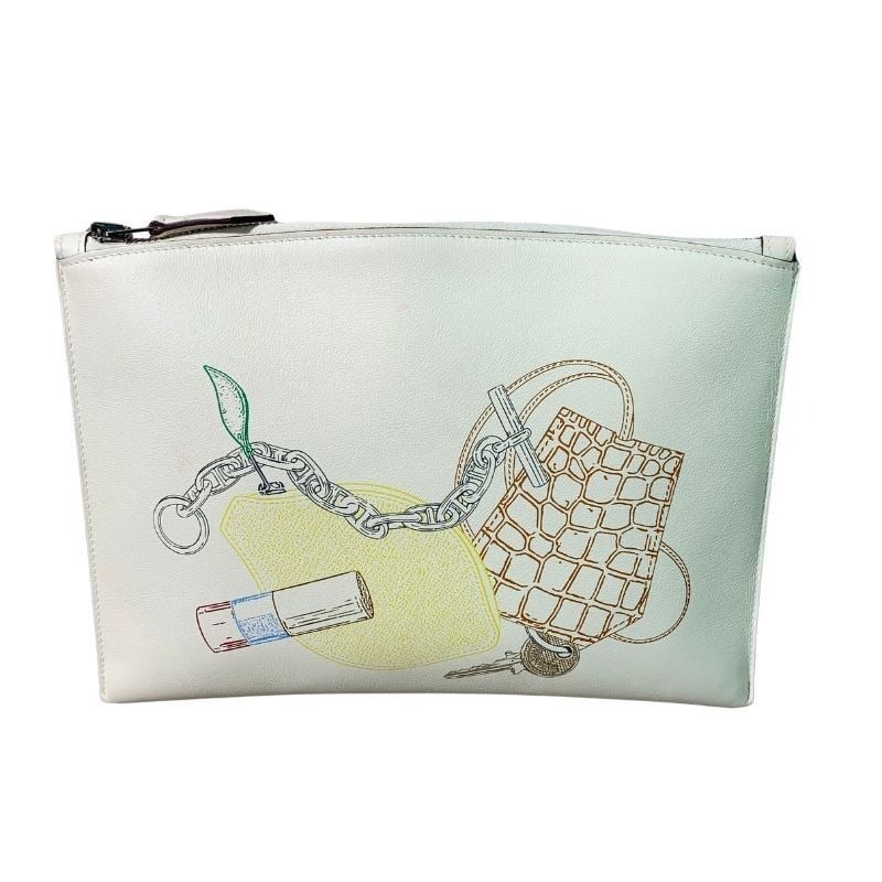 Auth Hermes Pochette Bazar In and Out PM clutch Swift leather Origin France: Normal signs of wear, scratches on the hardware, clean interior.