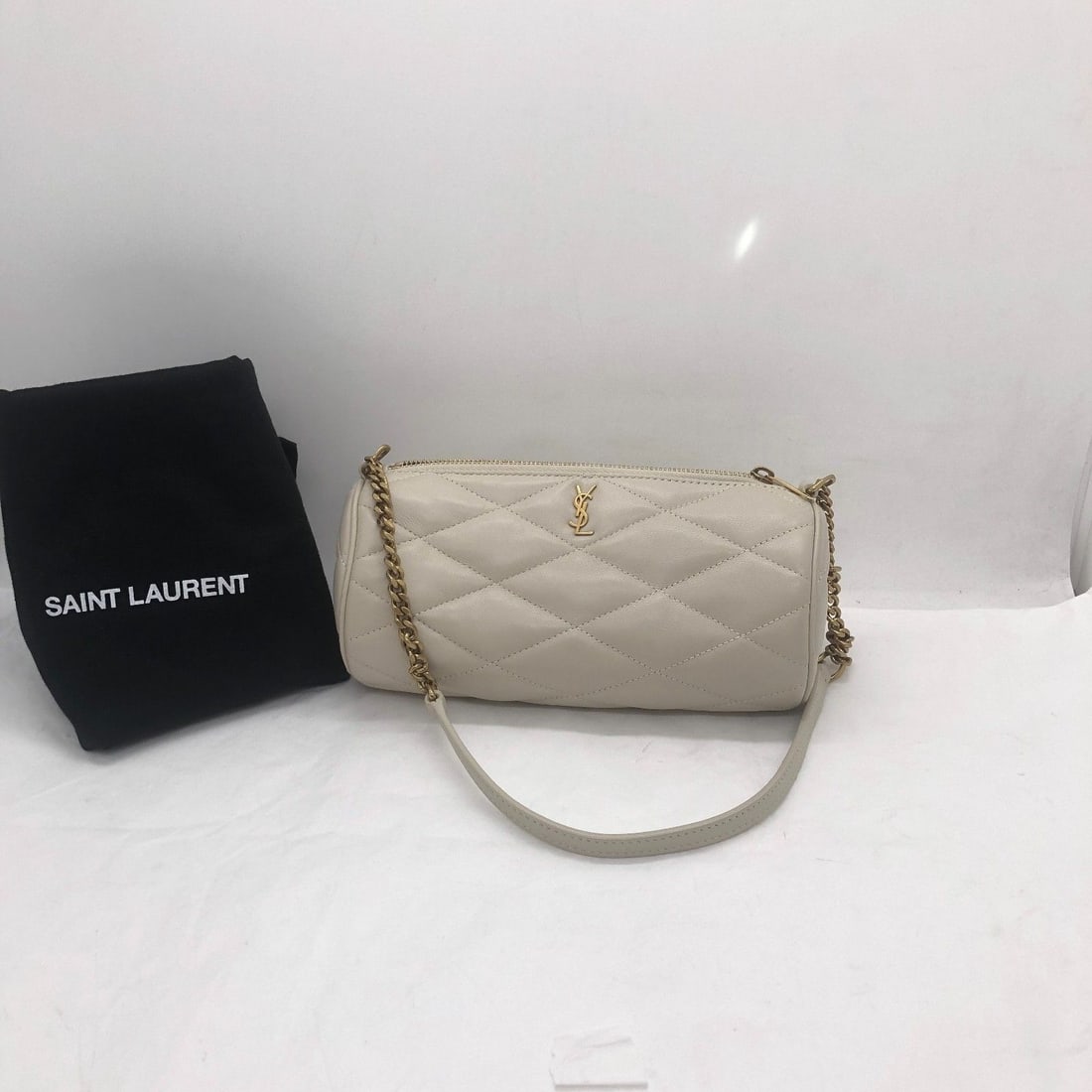 YSL Saint Laurent Sade Mini Tube Bag White Leather Women Gold Chain Italy (1 of 18)