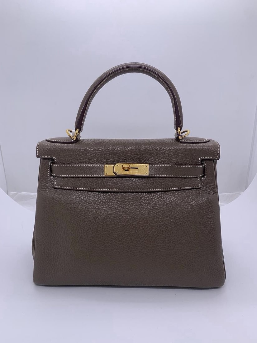 HERMES Kelly 28 Togo Leather Etoupe shoulder bag handbag France T: Normal signs of daily use