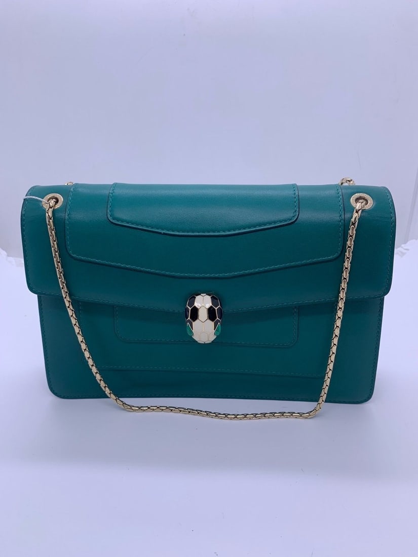 Bvlgari Serpenti Forever Flap Bag Calfskin Shoulder Bag Leather Green Italy (1 of 20)