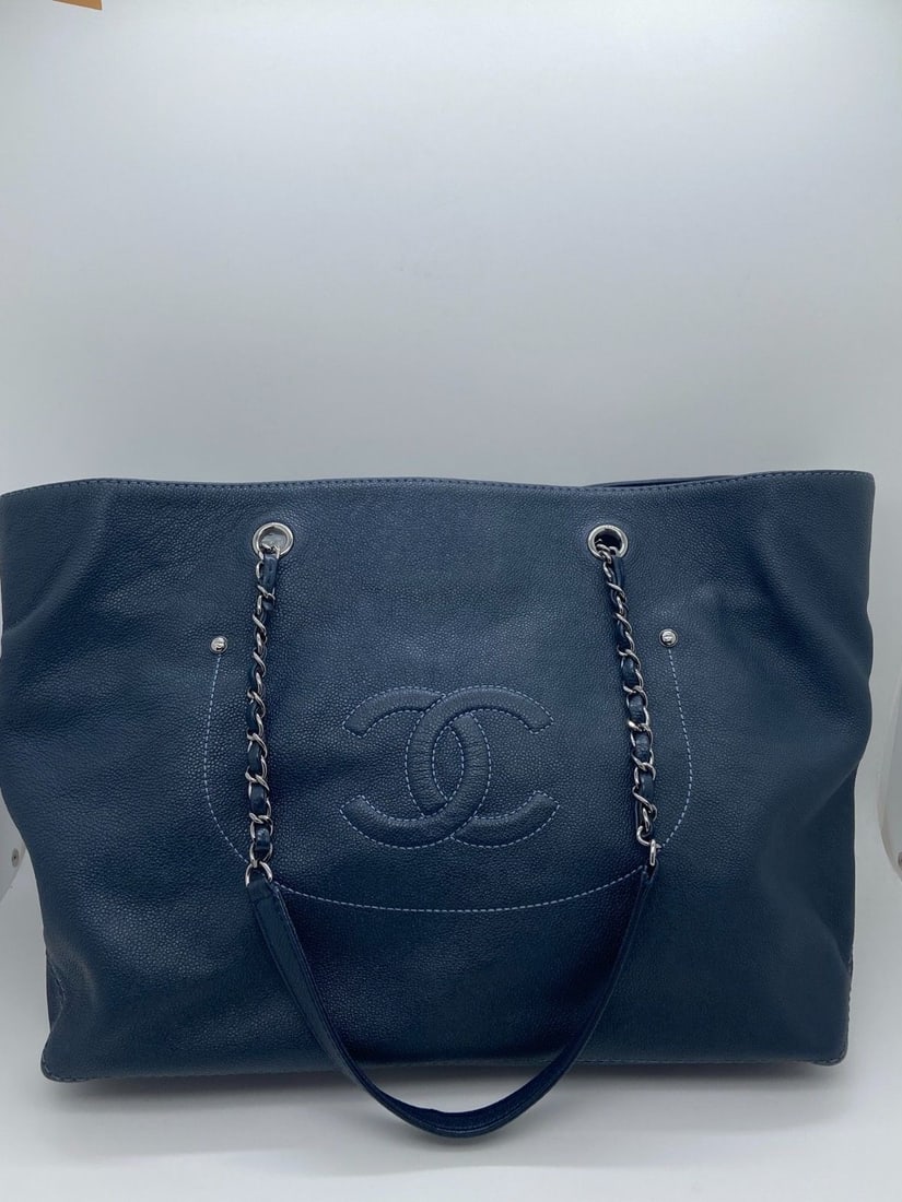 CHANEL Timeless CC Soft Tote Bag Navy Blue Leather Chain Strap (1 of 20)