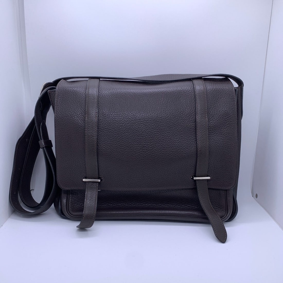 Hermes Steve Messenger Dark Brown Leather O Stamp PHW Shoulder Bag (1 of 20)