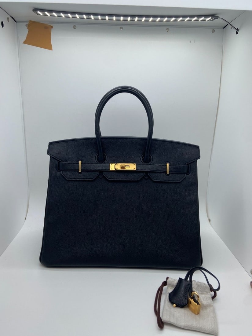 Hermes Birkin 35 Black Epsom Leather Gold Hardware X Stamp Handbag: Condition: Slight signs of use, clean inside and out.Accessories: Dust bag??key??locksize: Width:35cmDesigner: HermesModel:Birkin35Exterior Material: LeatherExterior Color: BlackInterior Material: Lea
