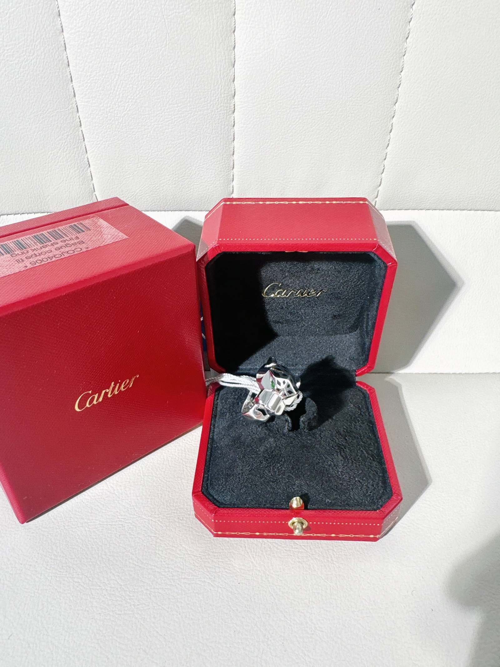 Cartier Onyx Emeralds 18K White Gold Panthere de Cartier Ring Size 48 (1 of 6)