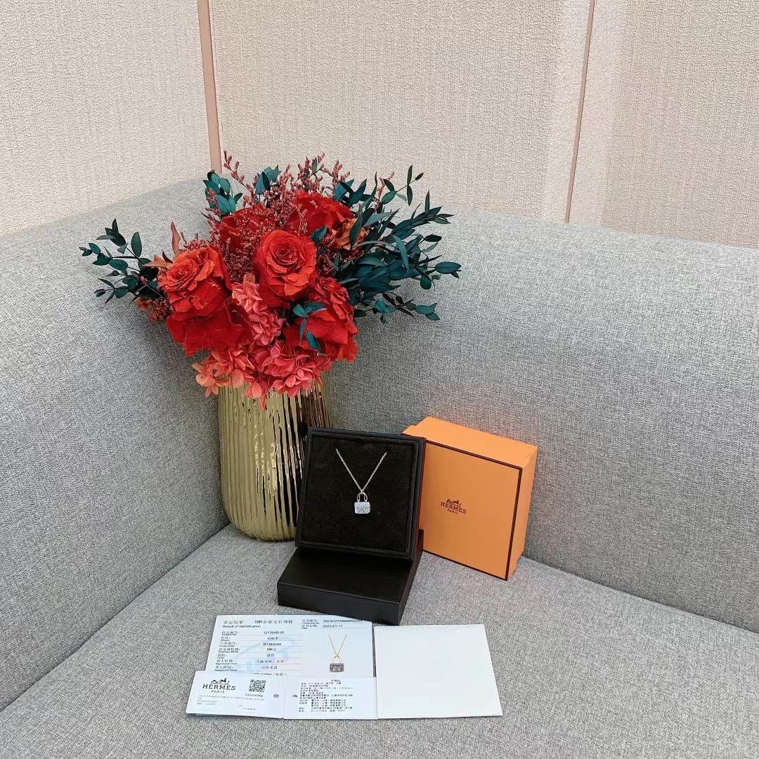 Hermes Constance Rose Gold Blue Sapphire Full-Diamond Necklace: Hermes Constance Rose Gold Blue Sapphire Full-Diamond New Necklace.Comes with box and certificate. Purchased in 2023. Ideal for personal use or gifting.Metal: Rose GoldPeriod: 2010-Date of Manufacture