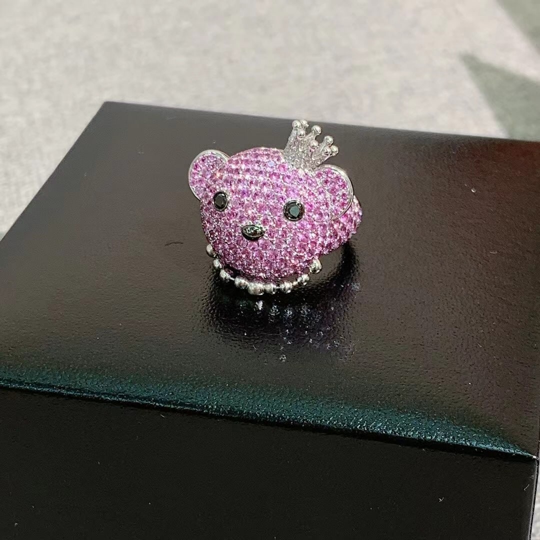 Qeelin BoBo Ring Pave-set Pink Sapphires White Diamonds 18K White Gold Size 51 (1 of 7)