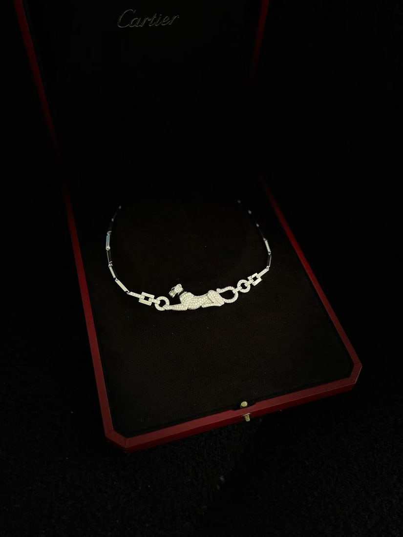 Cartier Panthere necklace diamond emerald onyx 18K White Gold high jewelry (1 of 8)