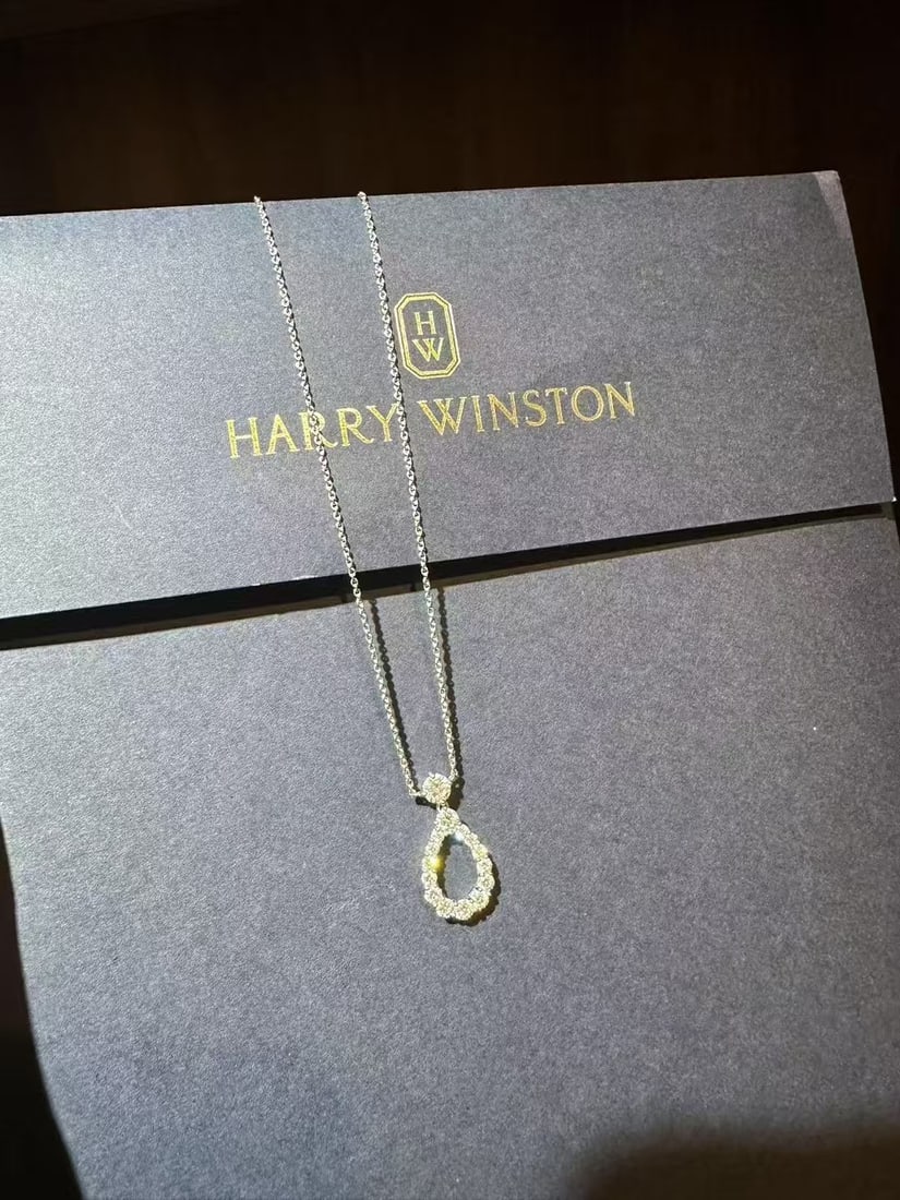 Harry Winston 15 round Diamond Loop Platinum Necklace Medium: Diamond Loop Pendant from the luxury brand Harry Winston.This signature piece belongs to the Diamond Loop Collection, which reimagines Harry Winston's legendary pear-shaped gems into more casual, "day