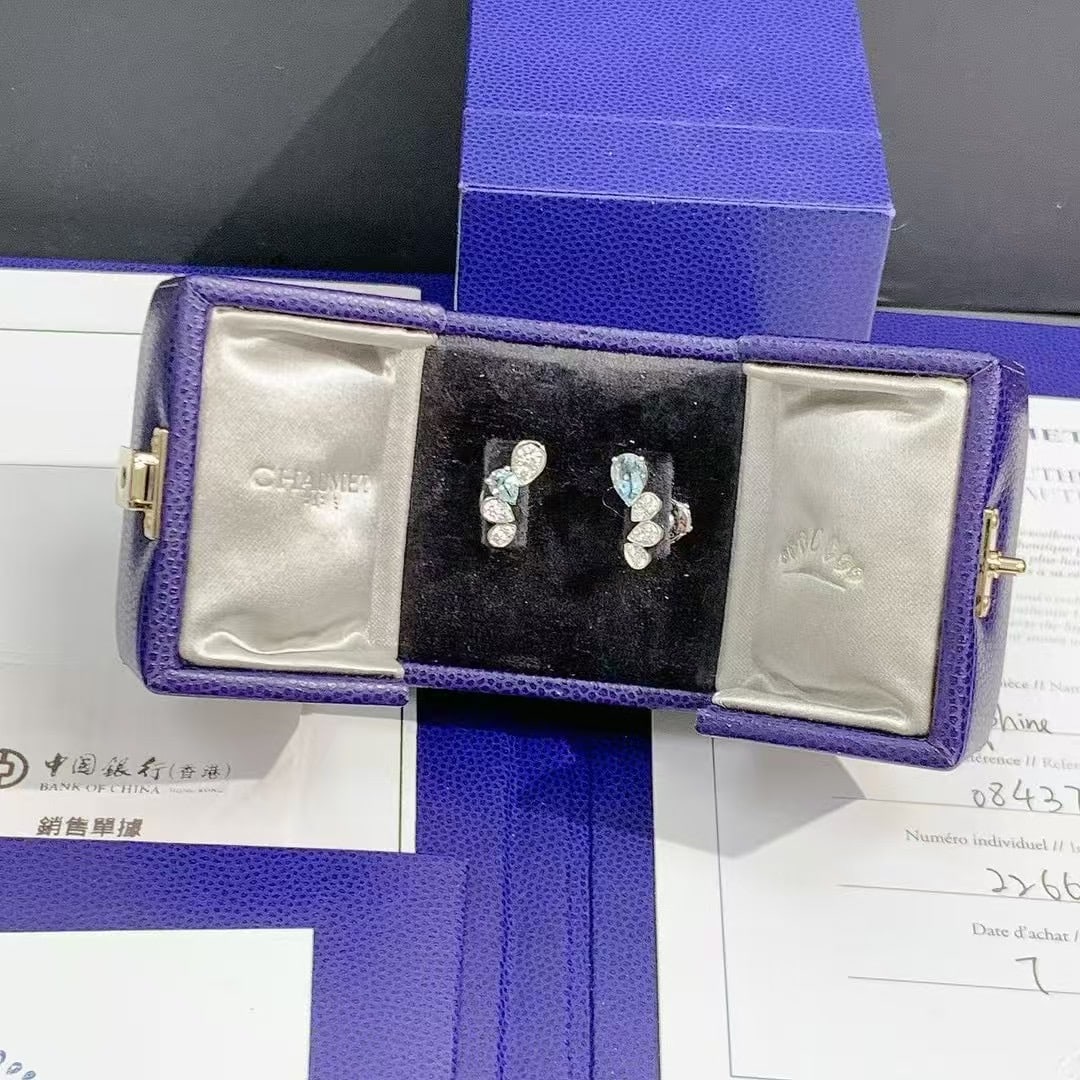 Chaumet 0.91ct Aquamarine 18K white gold Josephine Ronde d'Aigrettes Earrings (1 of 7)