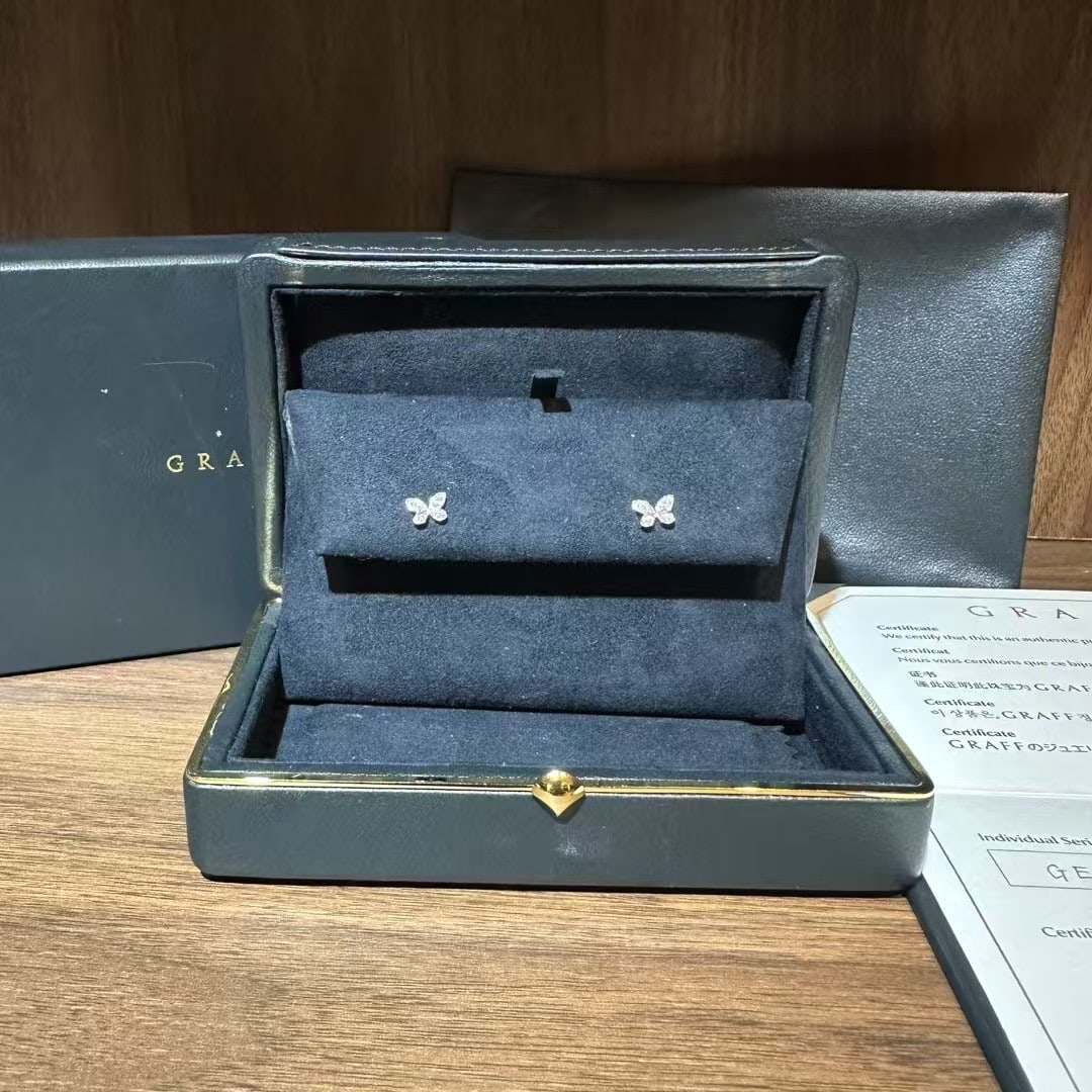 Graff Pave Butterfly Diamond Stud 18K White Gold Earrings (1 of 8)