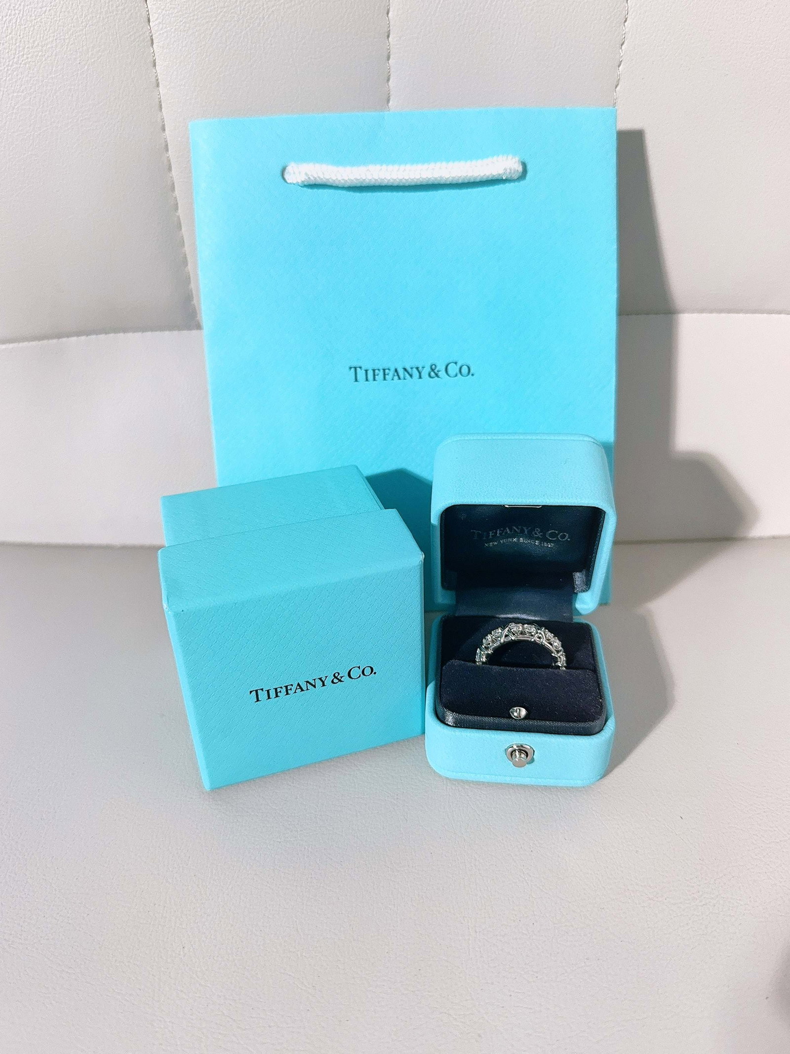 Tiffany Sixteen Stone Diamonds Platinum 950 Ring Size 54: Jean Schlumberger by Tiffany Sixteen Stone Ring in platinum with diamonds.Designed by legendary jewelry designer Jean Schlumberger in 1959, this piece is characterized by its signature cross-stitch or