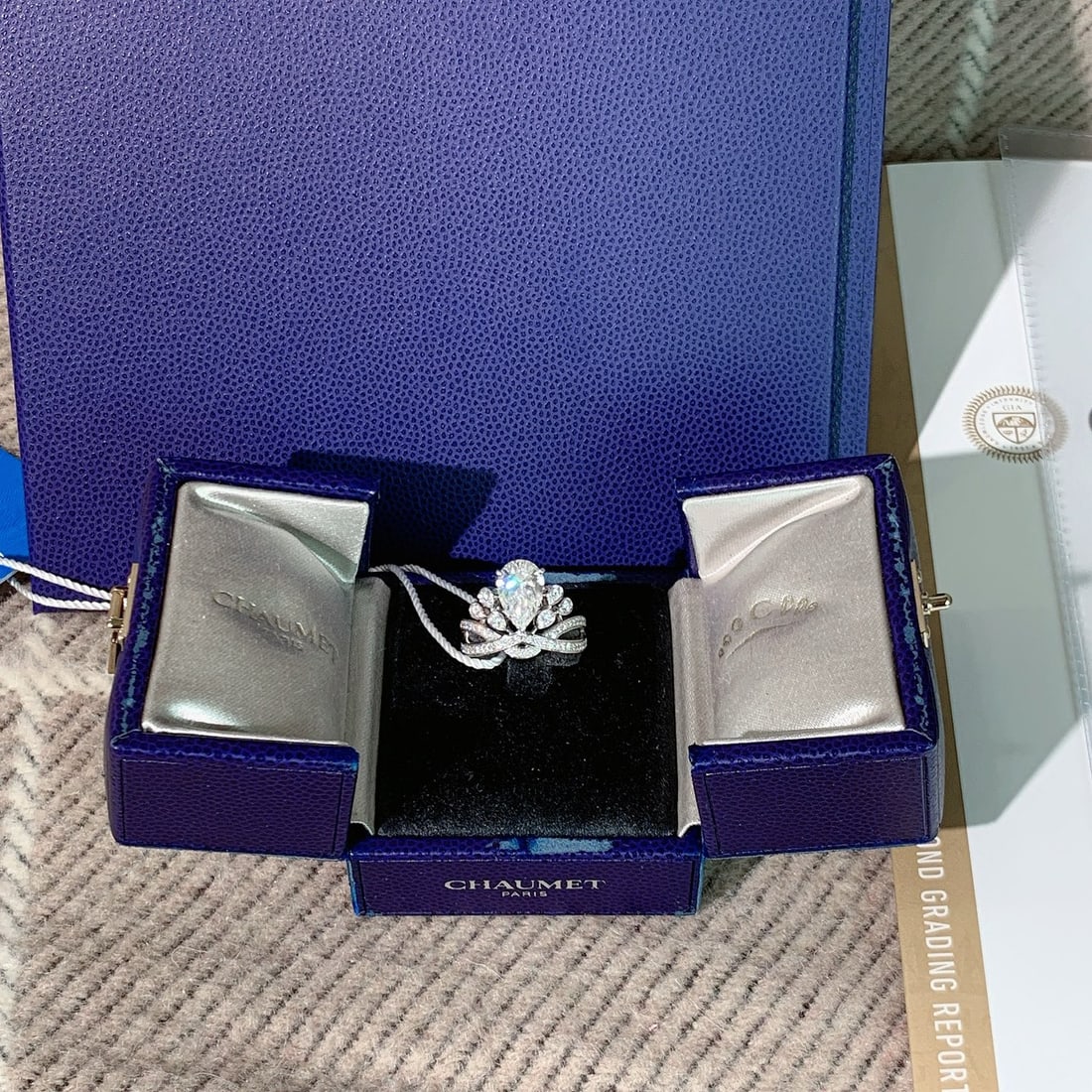 GIA Chaumet Josephine Aigrette Imperiale 2.01ct Pear-Shaped Diamond Ring Size 50 (1 of 5)
