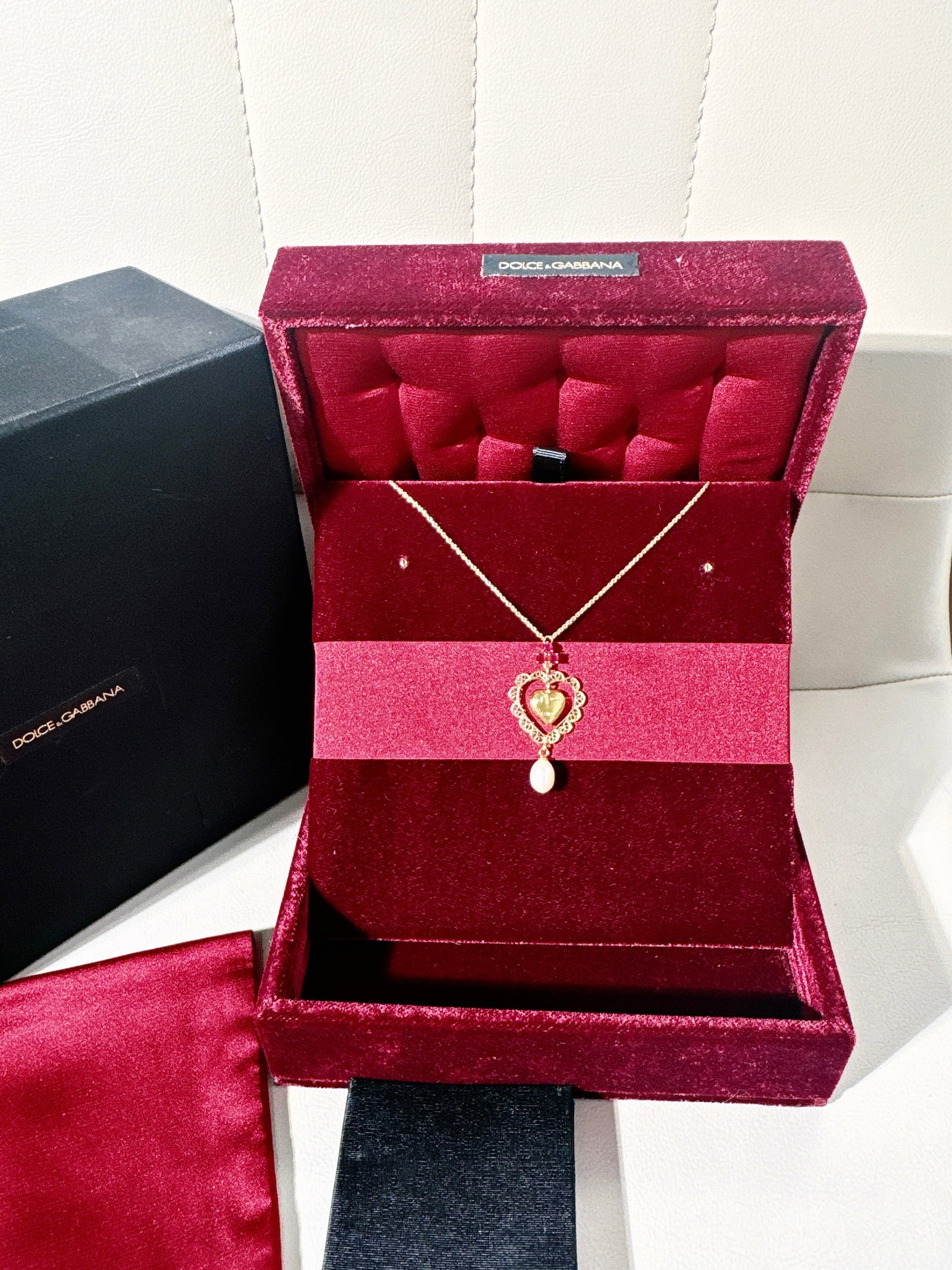 Dolce & Gabbana Devotion Collection Gemstone Heart & Pearl Necklace (1 of 9)