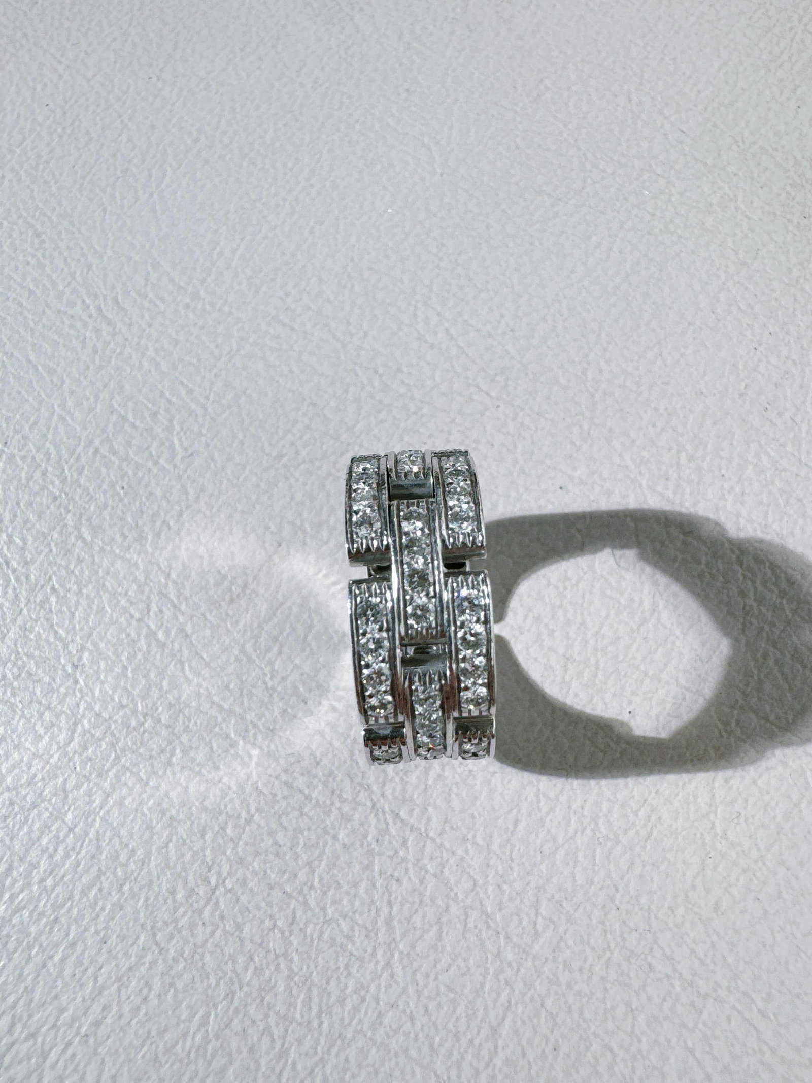 Cartier Maillon Panthere 18K White Gold 3-Row Full Pave Diamond Ring: Creator: CartierRing Size: 3.75 US, Not Resizable(Size Guide)Metal: White GoldPeriod: 2010-Date of Manufacture: unknowCondition: Good. In original box.Additions or alterations made to the original: Ad