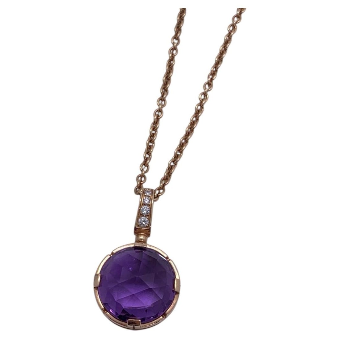 Bvlgari Amethyst and Diamond Rose Gold Pendant Necklace: Creator: CartierWeight: 17.5 gDimensions: Length: 18.51 in (470 mm)Period: 2010-Date of Manufacture: unknowCondition: Good