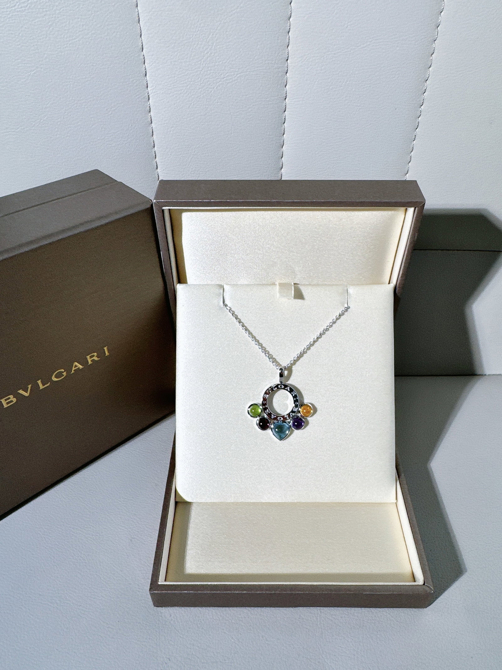 Bvlgari Allegra 18K White Gold Multi-Gemstone Heart Slide Pendant Necklace: Creator: BvlgariMetal: White GoldWeight: 15 gDimensions: Length: 15.75 in (400 mm)Period: 21st CenturyDate of Manufacture: unknowCondition: Good. In original box.