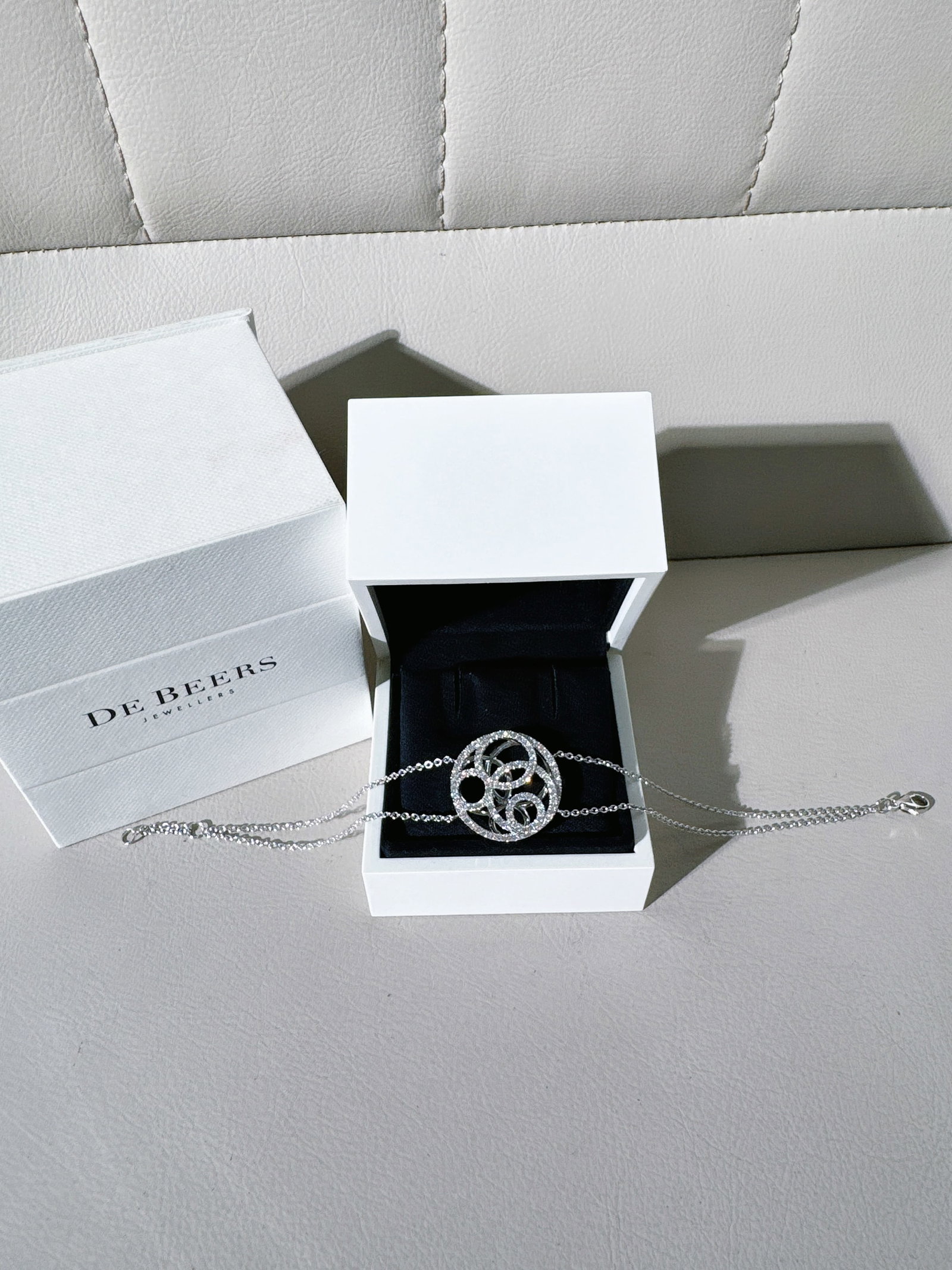 De Beers Sicily 18K White Gold Full Pave Diamond Chain Bracelet (1 of 8)