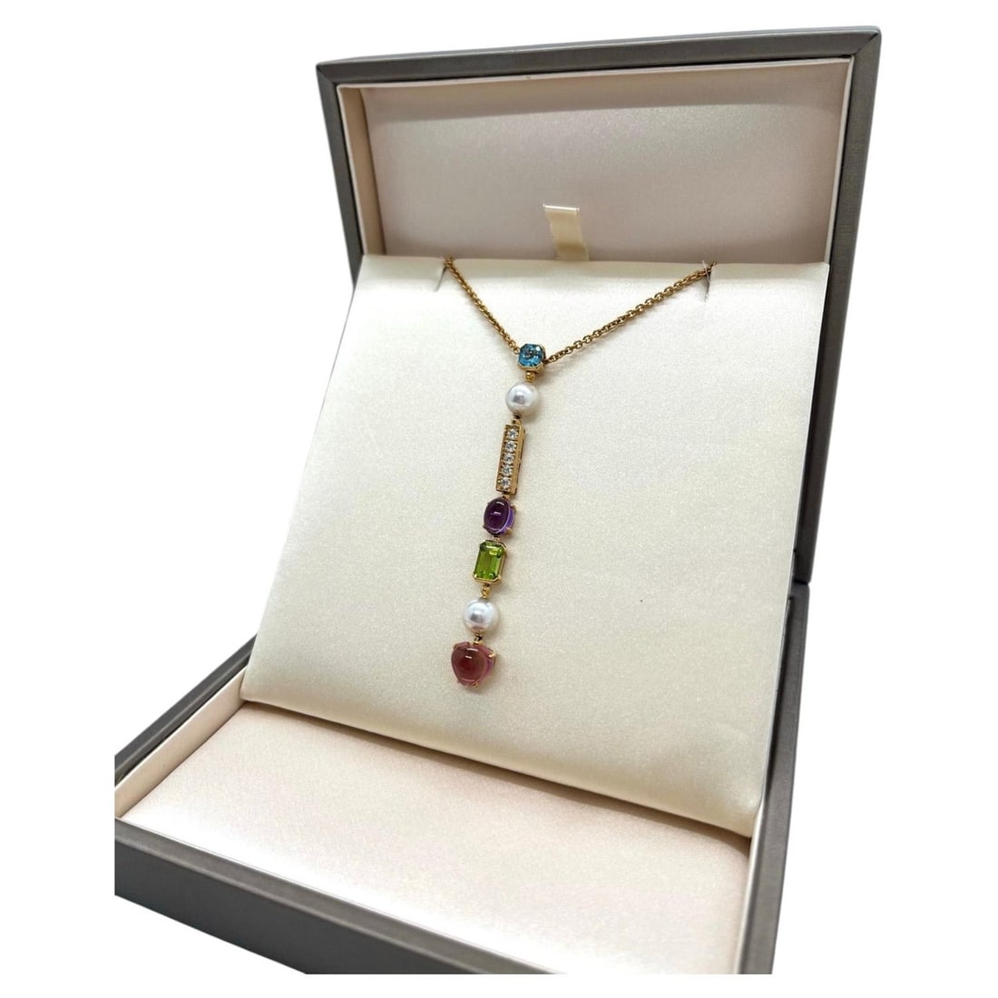 Bvlgari Allegra Multi-Gemstone Pearl and Diamond 18K Yellow Gold Pendant Necklac: Creator: BVLGARIPeriod: 2010-Condition: Good. In original box.A breathtaking and iconic authentic Bvlgari pendant necklace from the celebrated Allegra collection, embodying the Maison's legendary pass