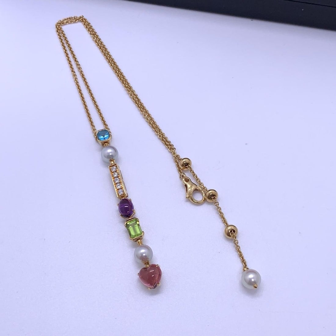 Bvlgari Allegra Multi-Gemstone Pearl and Diamond 18K Yellow Gold Pendant Necklac: Creator: BVLGARIWeight: 16.3 gPeriod: 2010-Condition: Good. In original box.A breathtaking and iconic authentic Bvlgari pendant necklace from the celebrated Allegra collection, embodying the Maison's 