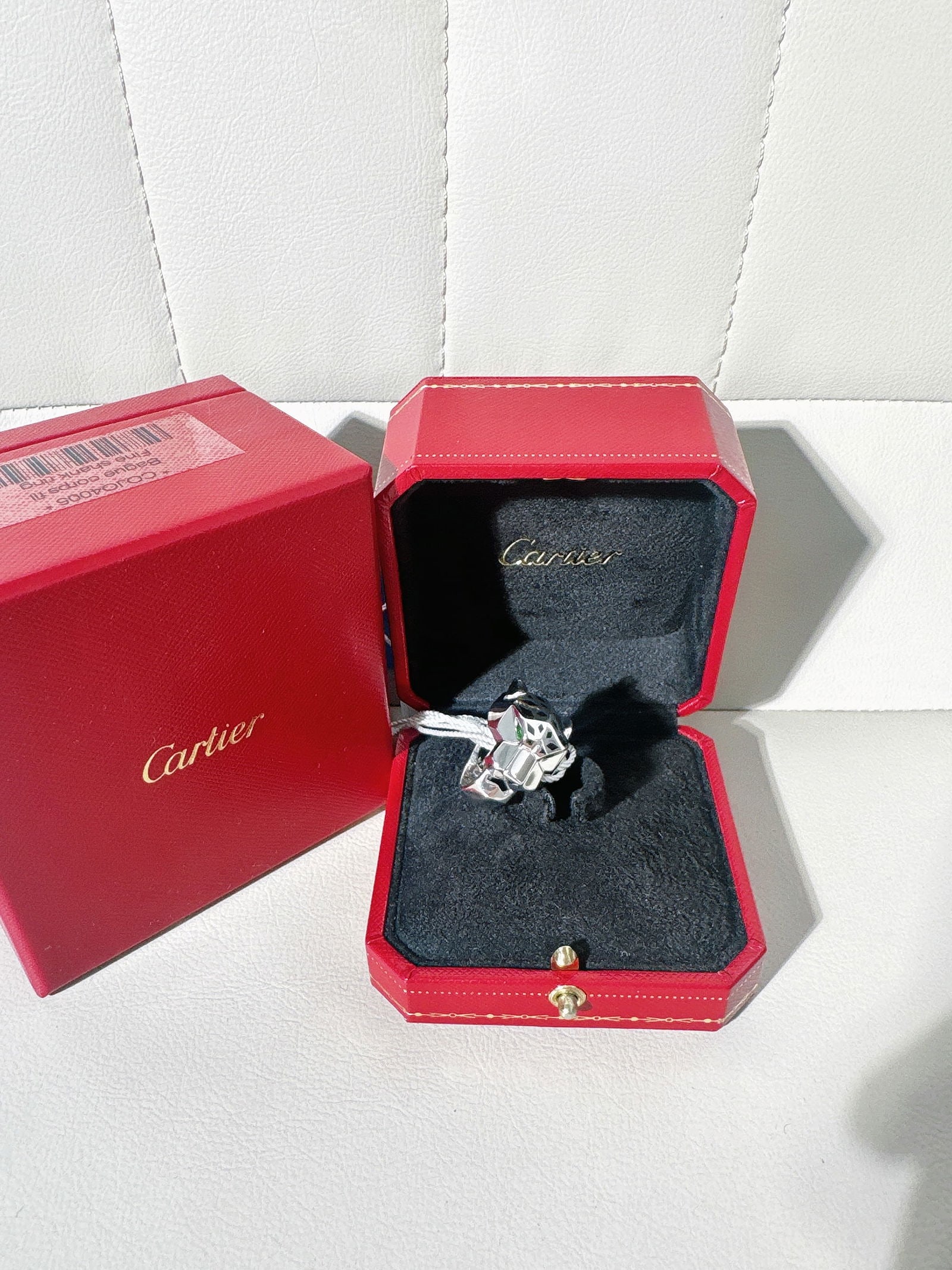 Cartier Onyx Emeralds 18K White Gold Panthere de Cartier Ring Size 48 (1 of 6)