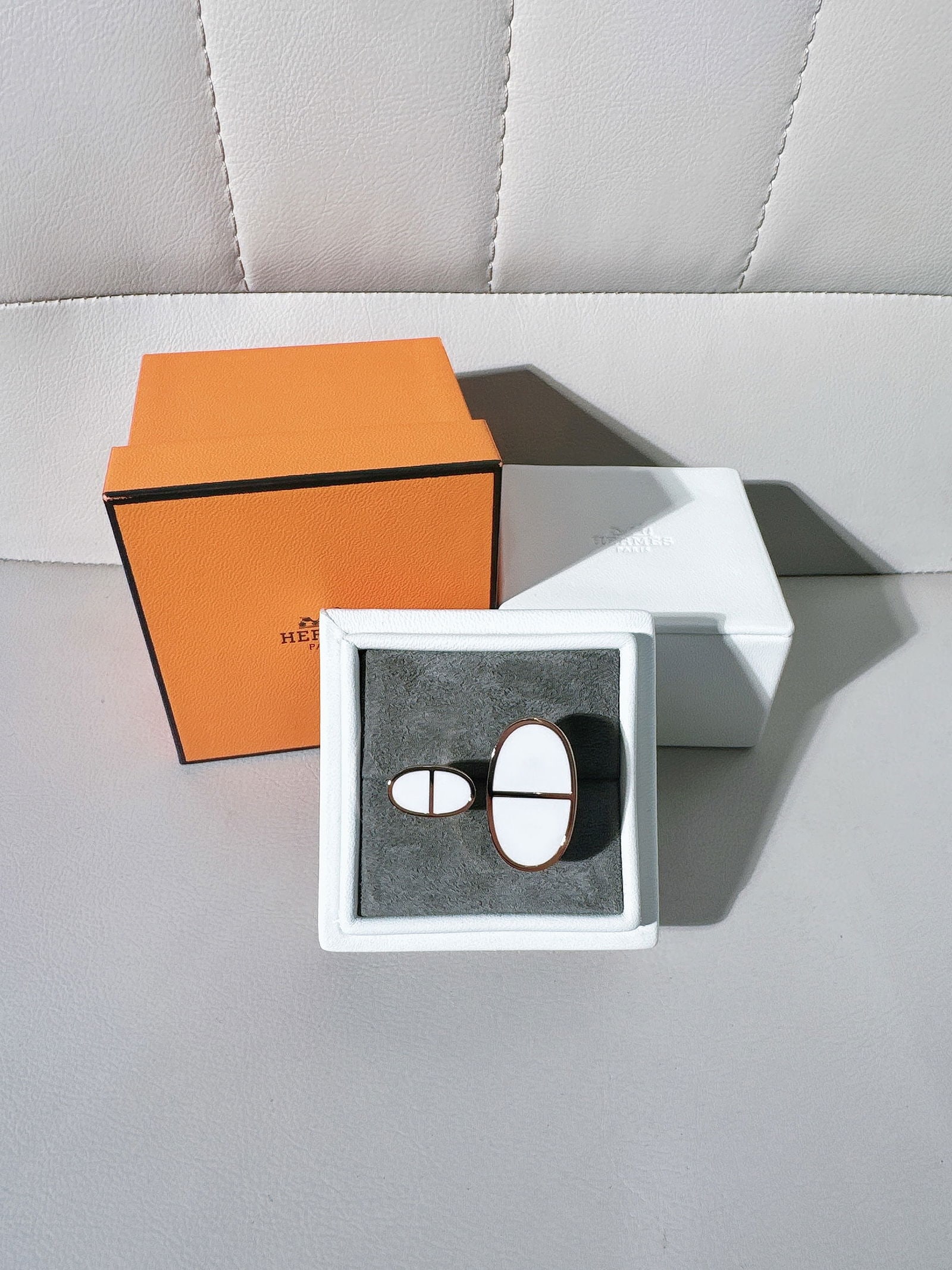 Hermes Chaine d'Ancre Verso Ring 18k Rose Gold White Ceramic Size 53 (1 of 8)