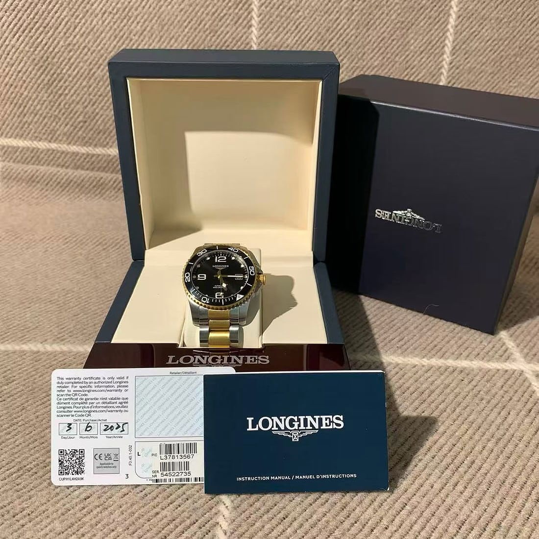 Longines HydroConquest Model: L3.781.3.56.7 Automatic Mechanical Watch: Longines HydroConquestModel: L3.781.3.56.7Automatic mechanical movementCase diameter: 41 mmStainless steel with two-tone gold PVDBlack sunray dialCeramic bezelScrew-down crownLuminous indicesDate disp