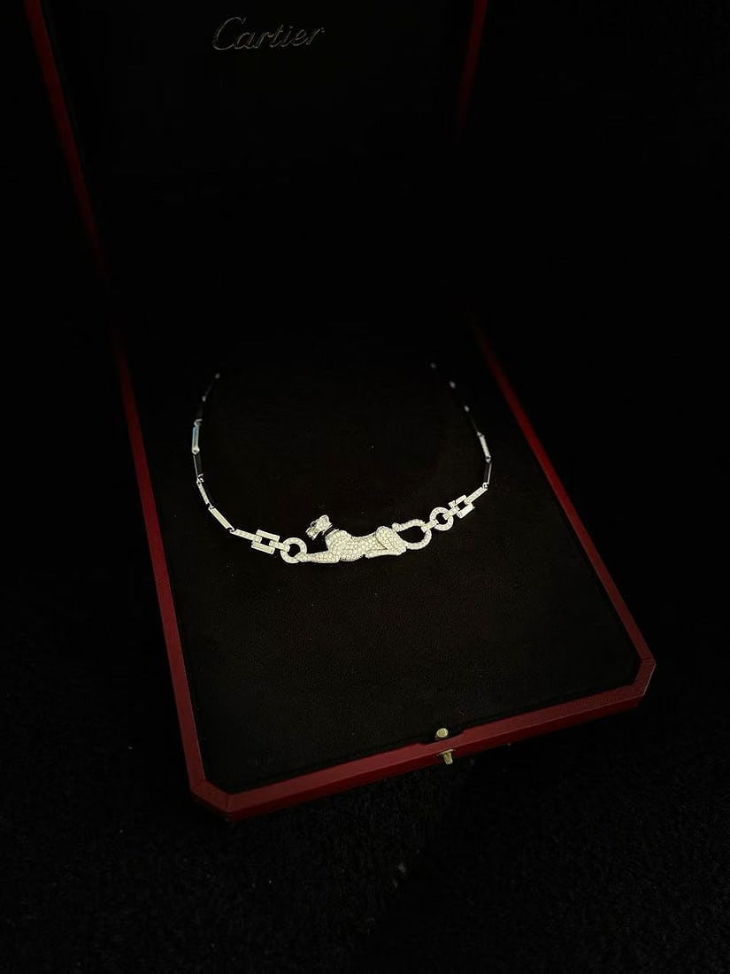 Cartier Panthere necklace diamond emerald onyx 18K White Gold high jewelry (1 of 8)