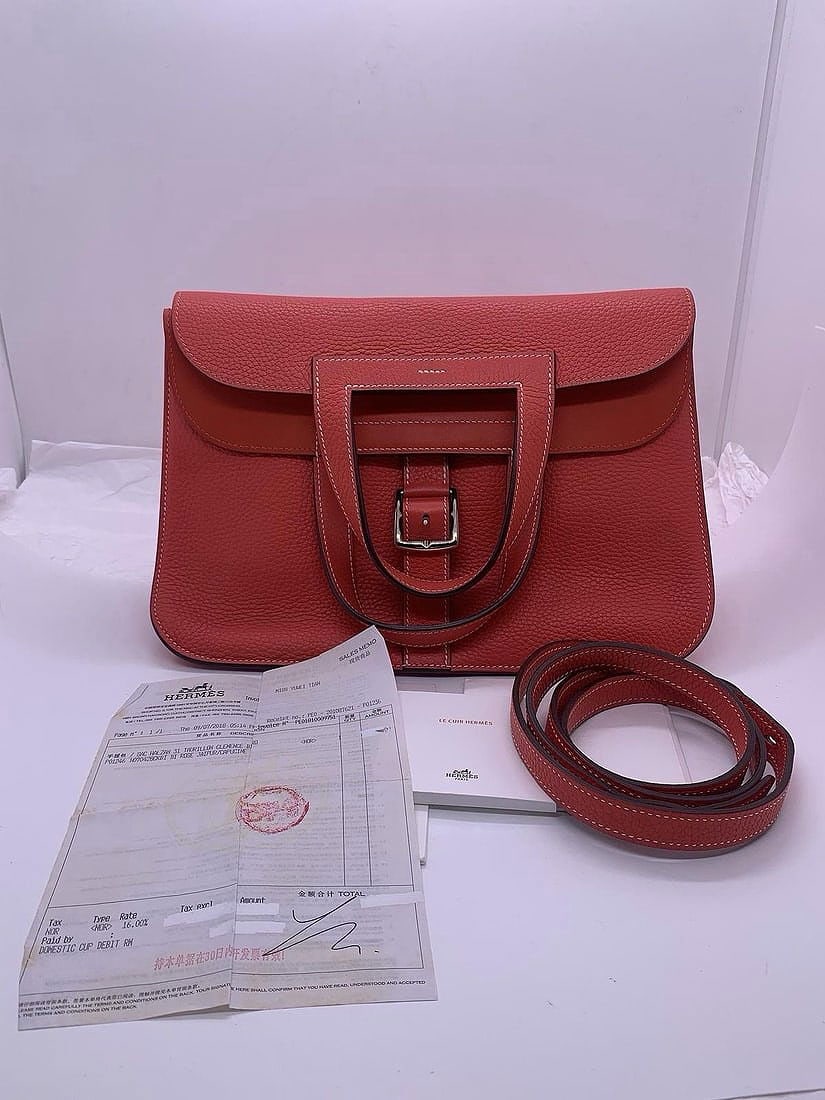 Hermes Halzan 31 Handbag leather Chai Pu-erh powder. 2way handbag France: Normal signs of daily use