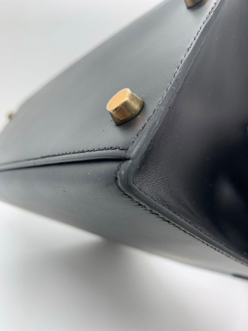 Auth HERMES Kelly 28 Box Calf Handbag Black GHW Circl U Origin France - 10