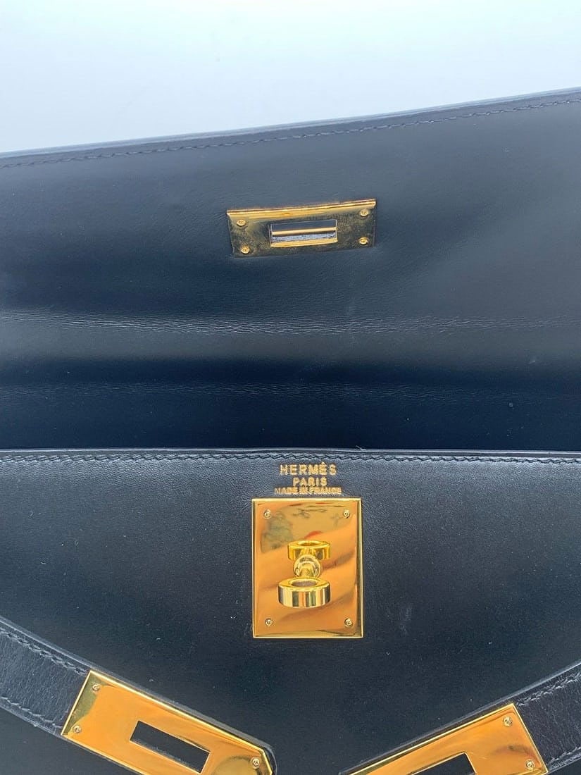 Auth HERMES Kelly 28 Box Calf Handbag Black GHW Circl U Origin France - 19