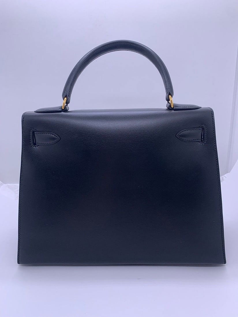 Auth HERMES Kelly 28 Box Calf Handbag Black GHW Circl U Origin France - 2