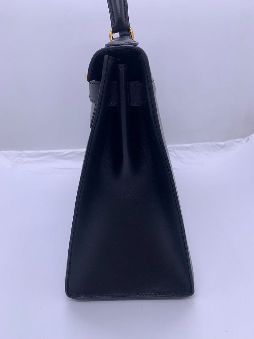 Auth HERMES Kelly 28 Box Calf Handbag Black GHW Circl U Origin France - 3