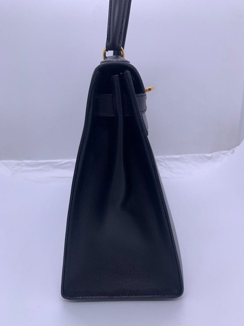 Auth HERMES Kelly 28 Box Calf Handbag Black GHW Circl U Origin France - 4
