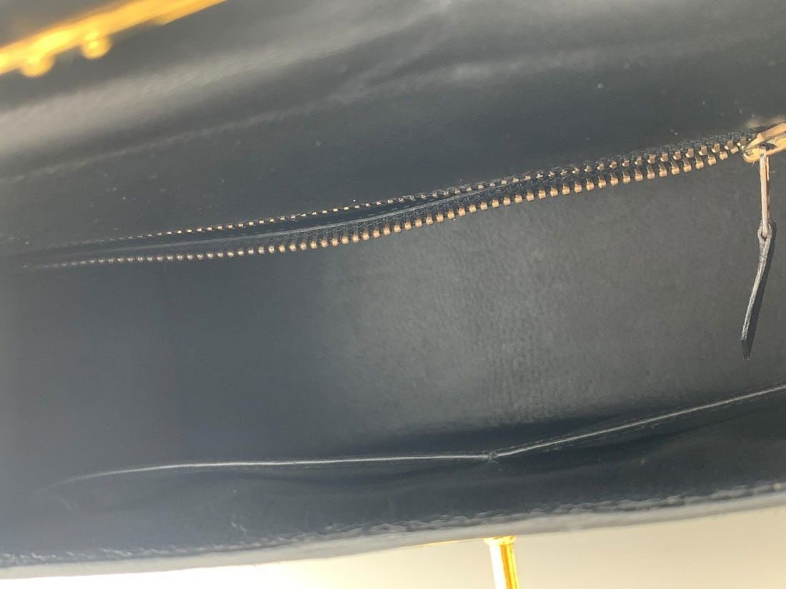 Auth HERMES Kelly 28 Box Calf Handbag Black GHW Circl U Origin France - 6