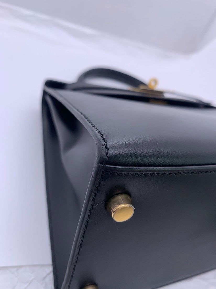 Auth HERMES Kelly 28 Box Calf Handbag Black GHW Circl U Origin France - 7