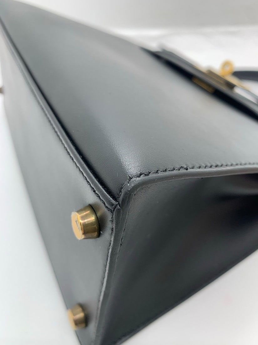 Auth HERMES Kelly 28 Box Calf Handbag Black GHW Circl U Origin France - 8