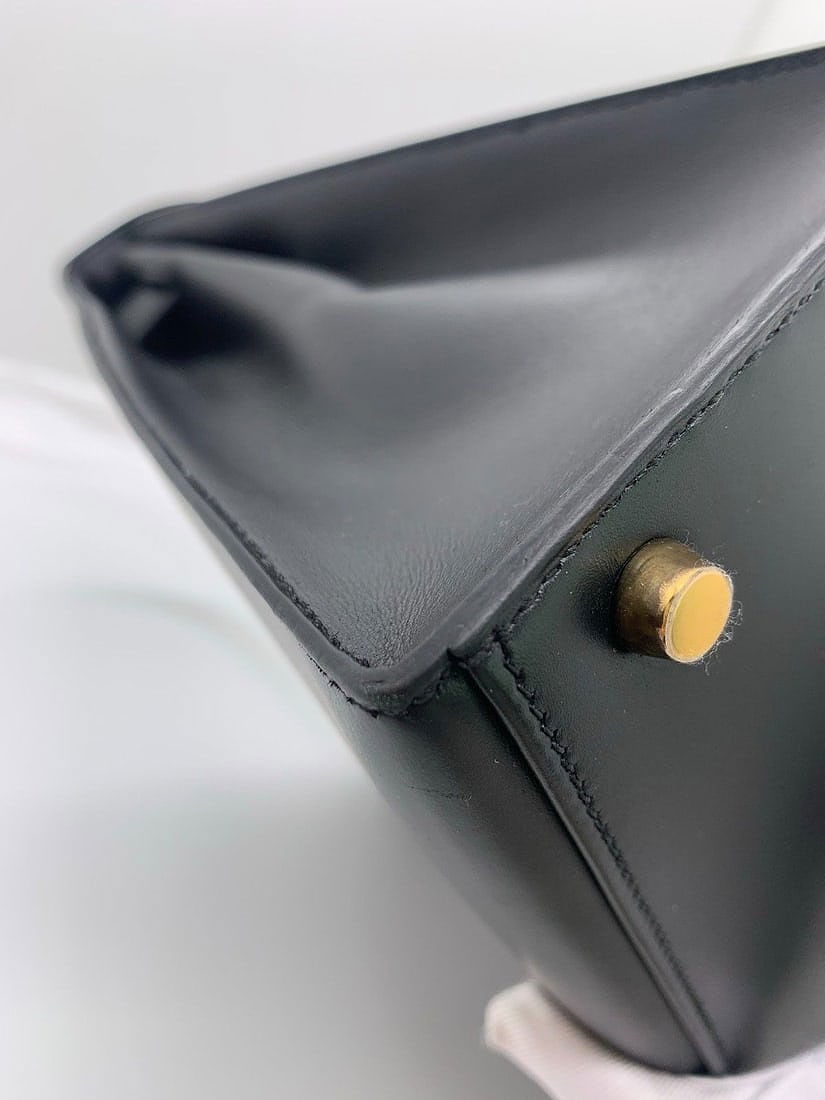Auth HERMES Kelly 28 Box Calf Handbag Black GHW Circl U Origin France - 9