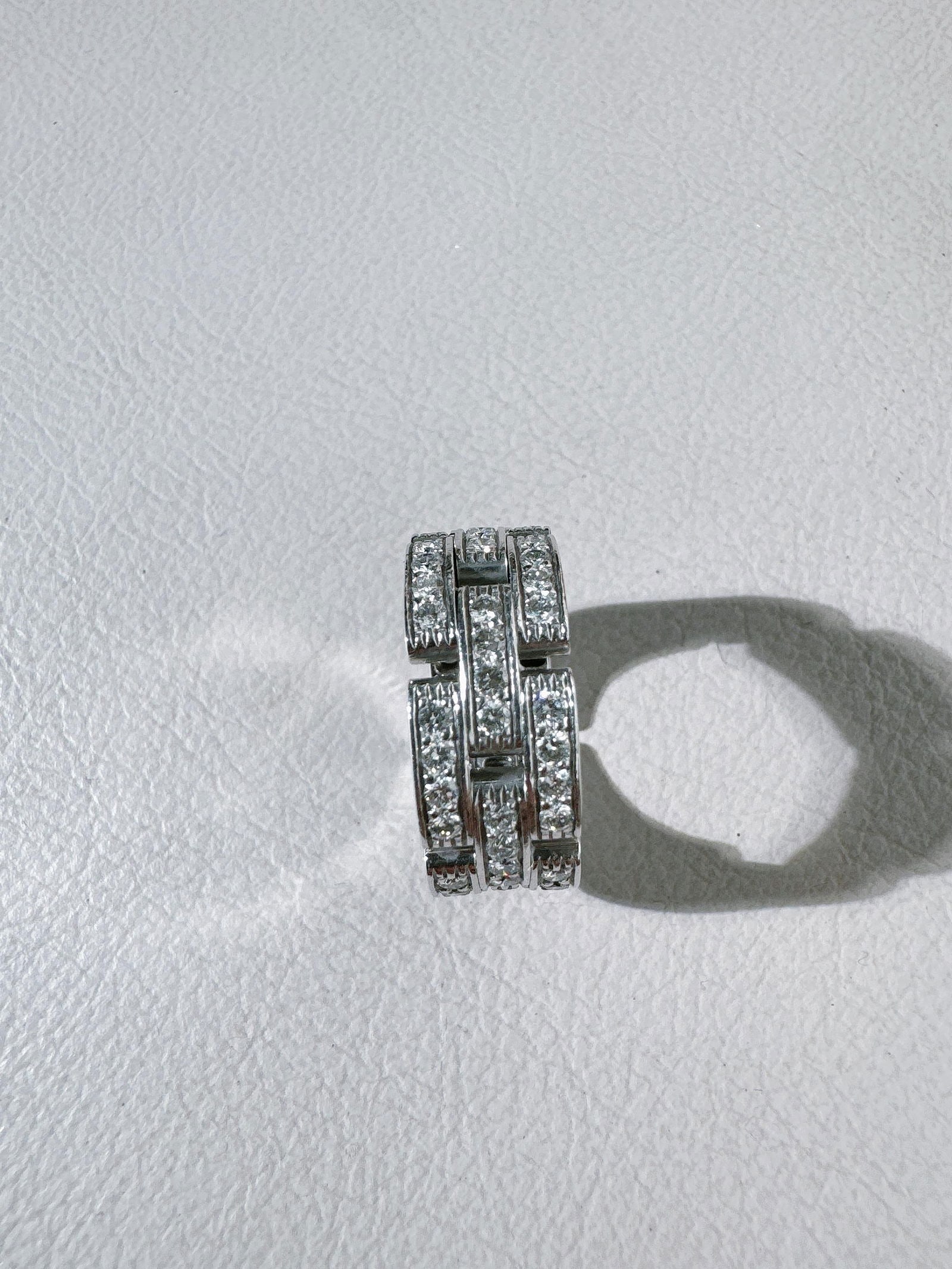 Cartier Maillon Panthere 18K White Gold 3-Row Full Pave Diamond Ring: Creator: CartierRing Size: 3.75 US, Not Resizable(Size Guide)Metal: White GoldPeriod: 2010-Date of Manufacture: unknowCondition: Good. In original box.Additions or alterations made to the original: Ad