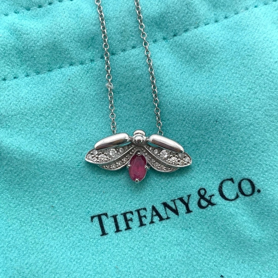 Tiffany & Co. Platinum Firefly Tourmaline Diamond Pendant Necklace PT950: ConditionNormal signs of wear with minor scratchesAccessoriesNoWeight4gDesignerTiffanyExterior MaterialPt950