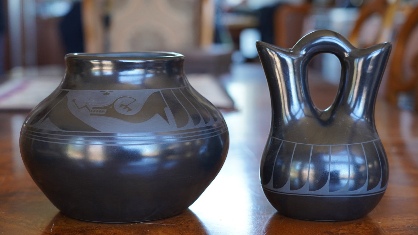 Signed Southwestern Blackware Pottery Vase & Wedding Vase Set – Adakai (1 of 8)