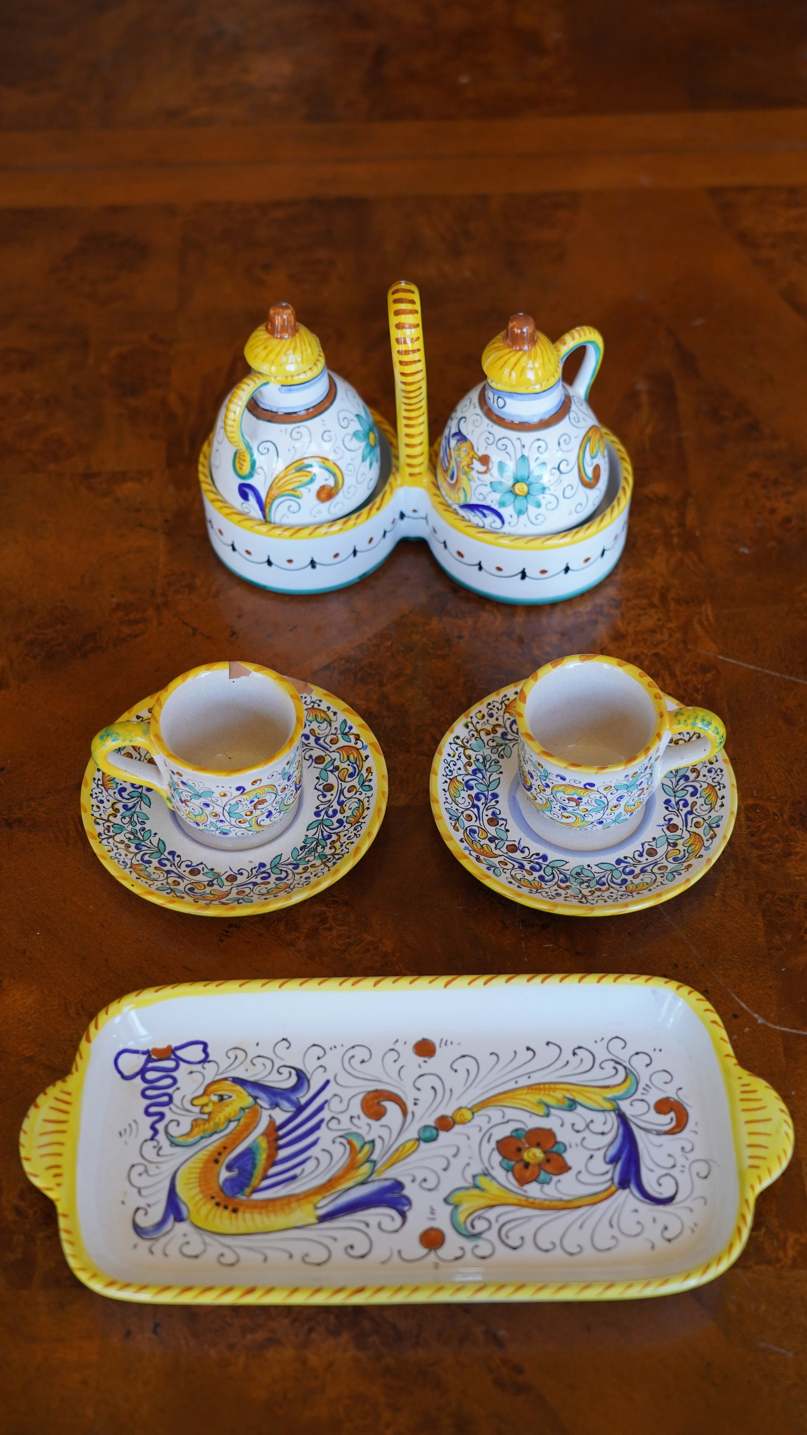 Meridiana Italian Ceramic Espresso Set Tray Cups and Condiment Cruet (1 of 11)