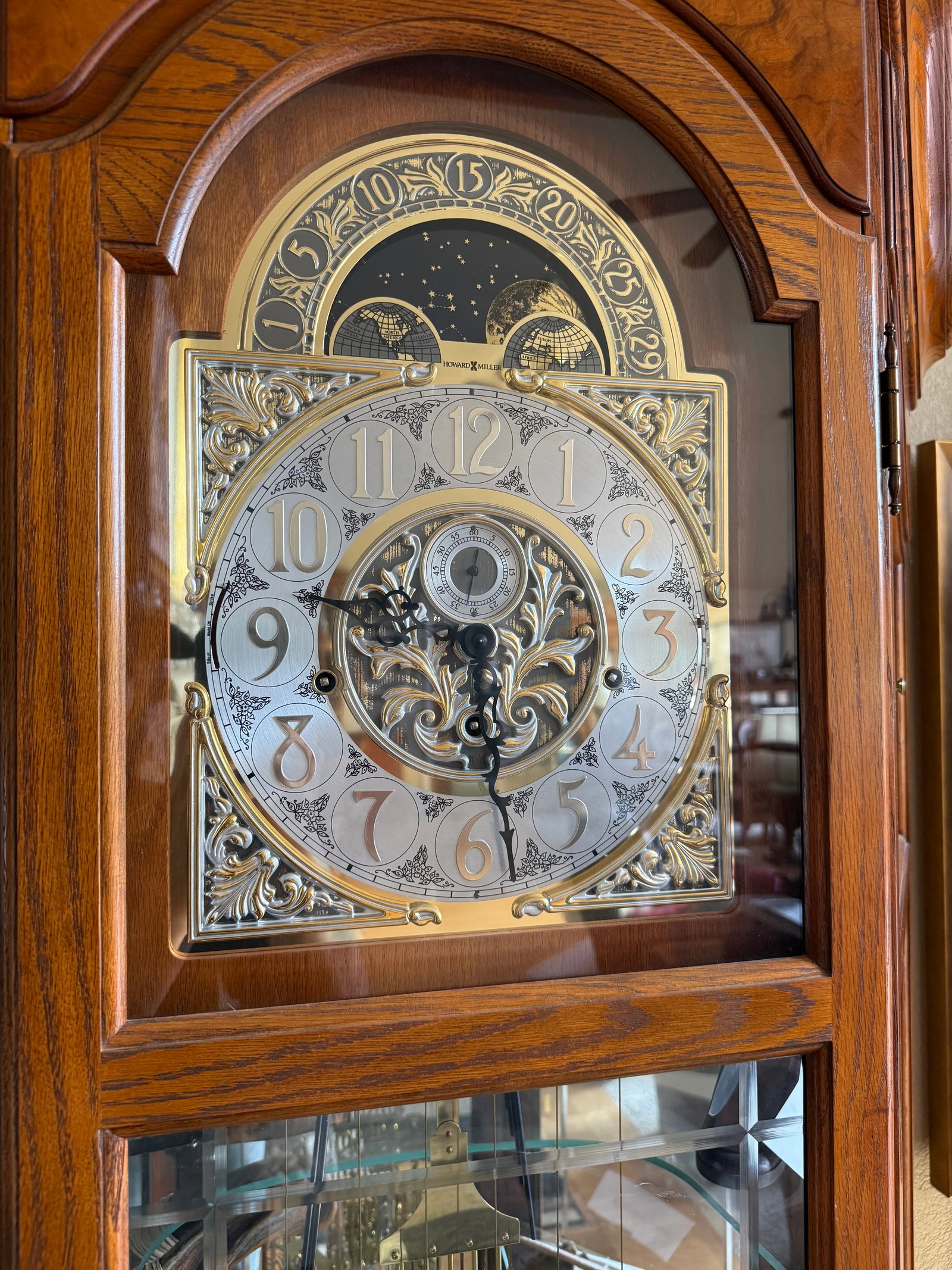 Howard Miller Oak Grandfather Clock with Moon Phase Dial - 2