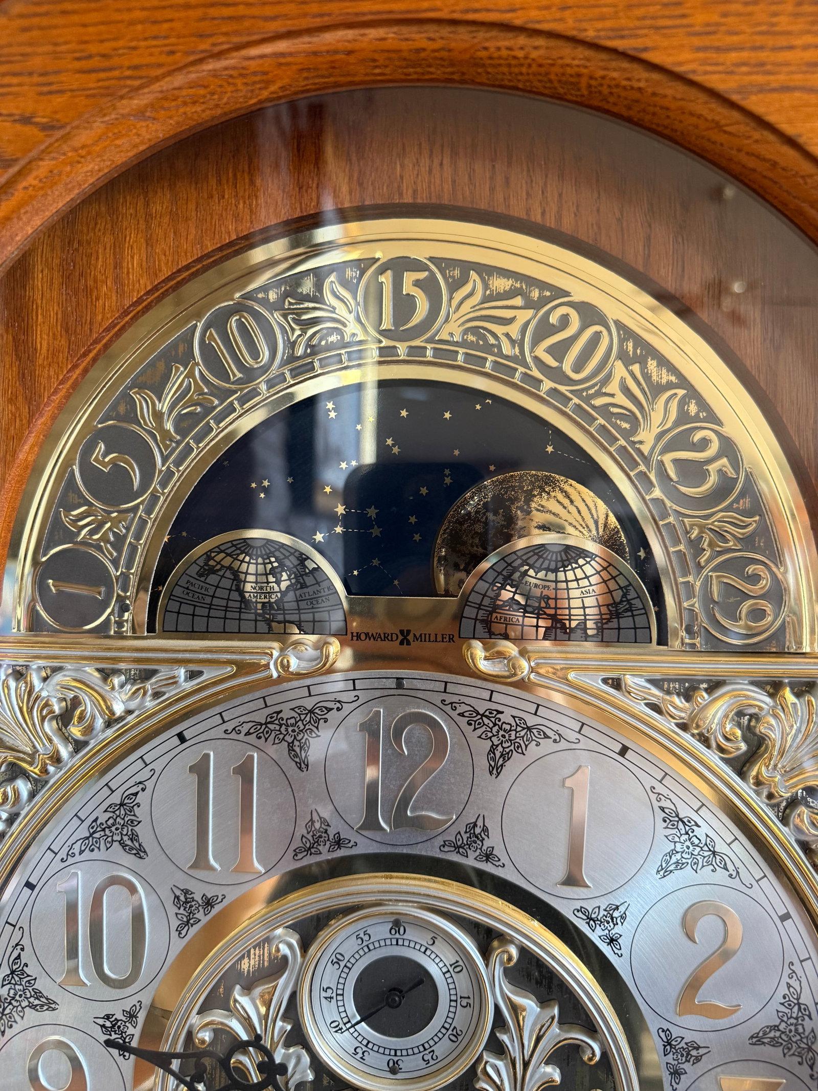 Howard Miller Oak Grandfather Clock with Moon Phase Dial - 3