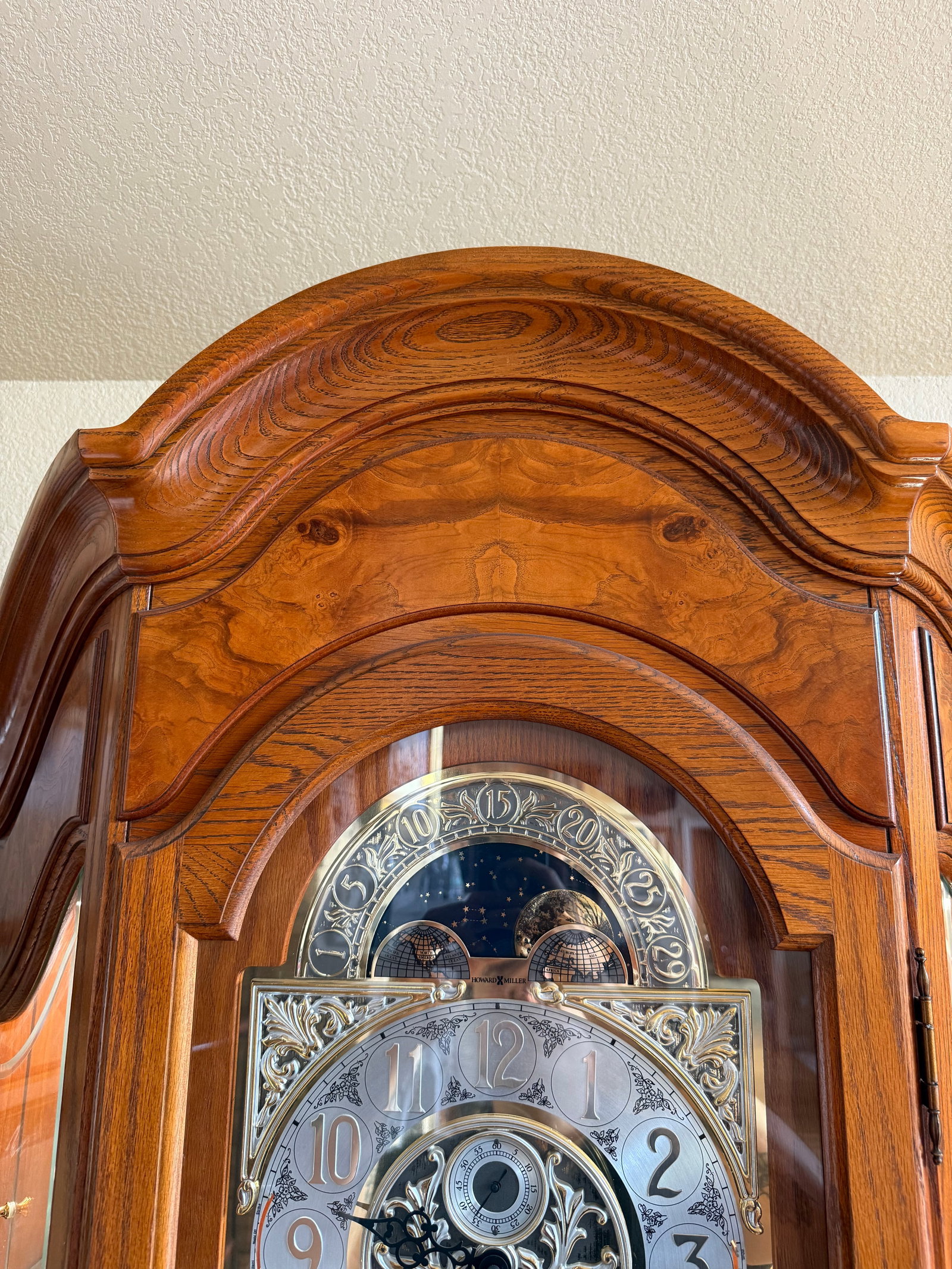 Howard Miller Oak Grandfather Clock with Moon Phase Dial - 4